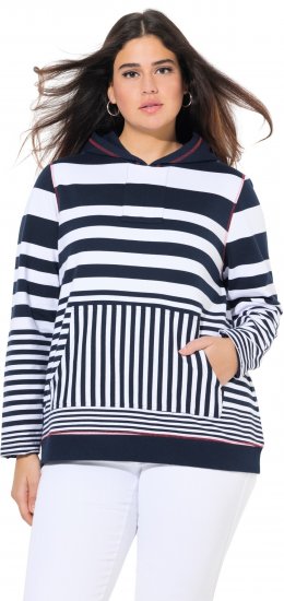Ulla Popken Oversized Striped Long Sleeve Hoodie Ink Blue - Puloverji & jopice - 