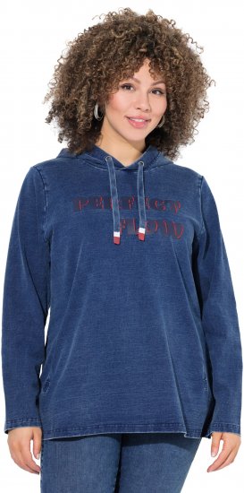 Ulla Popken Perfect Flow Embroidered Hoodie Indigo Denim - Puloverji & jopice - 