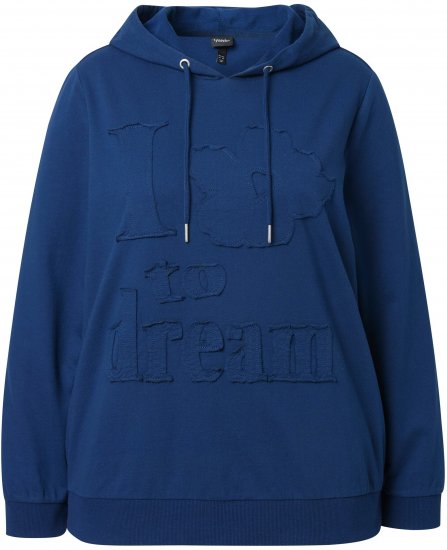 Ulla Popken Applique Lettering Hooded Sweatshirt Dark Blue - Puloverji & jopice - 