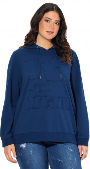 Ulla Popken Applique Lettering Hooded Sweatshirt Dark Blue - Puloverji & jopice - 