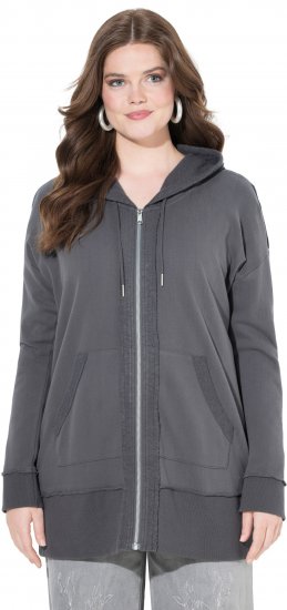 Ulla Popken Decorative Seam Zip-Up Hoodie Graphite Grey - Puloverji & jopice - 
