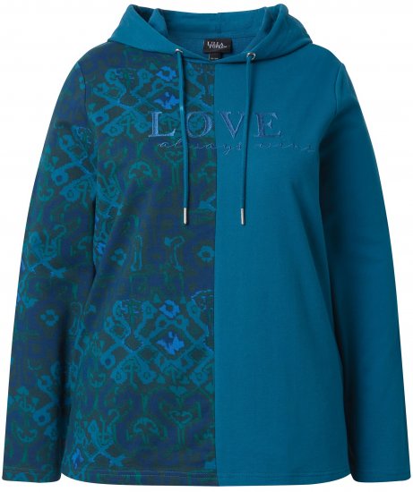 Ulla Popken Split Print LOVE Hoodie Teal - Puloverji & jopice - 