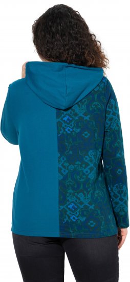 Ulla Popken Split Print LOVE Hoodie Teal - Puloverji & jopice - 