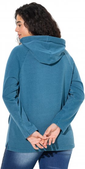 Ulla Popken Rhinestone Drawstring Moon Wash Hoodie Teal - Puloverji & jopice - 