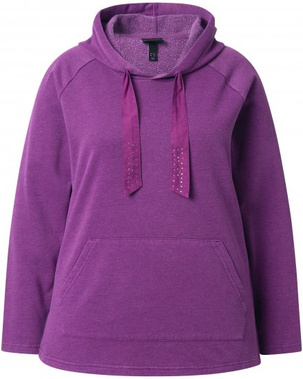 Ulla Popken Rhinestone Drawstring Moon Wash Hoodie Light Plum - Puloverji & jopice - 