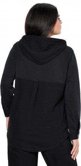Ulla Popken Mixed Texture Button Down Hoodie Black - Puloverji & jopice - 