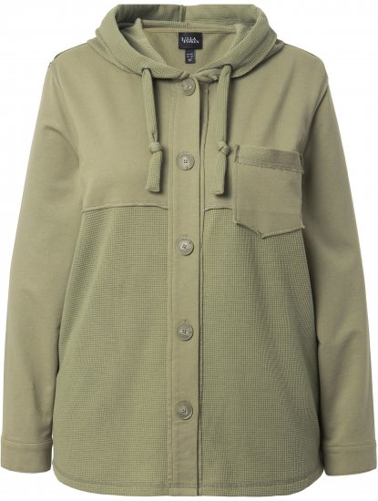 Ulla Popken Mixed Texture Button Down Hoodie Pond Green - Puloverji & jopice - 