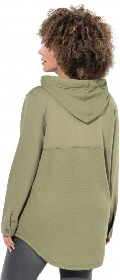 Ulla Popken Mixed Texture Button Down Hoodie Pond Green - Puloverji & jopice - 