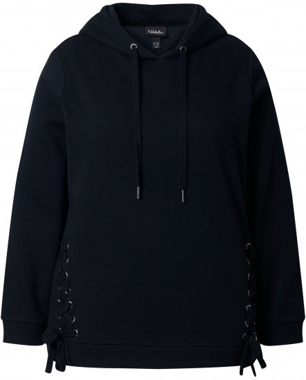 Ulla Popken Decorative Lace-Up Hoodie Black - Puloverji & jopice - 