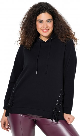 Ulla Popken Decorative Lace-Up Hoodie Black - Puloverji & jopice - 