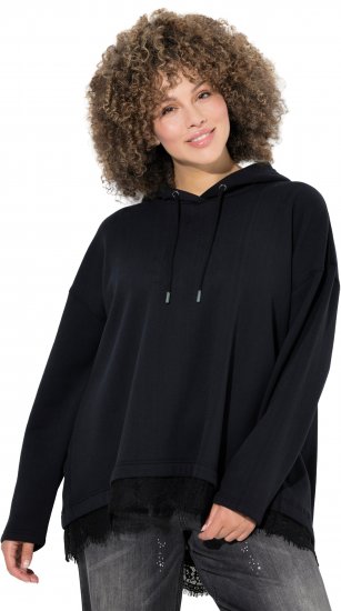Ulla Popken Lace Trim Hooded Sweatshirt Black - Ulla Popken - 