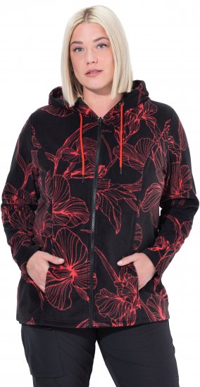 Ulla Popken Fleece Flower Print Zip-Up Hoodie Black - Puloverji & jopice - 