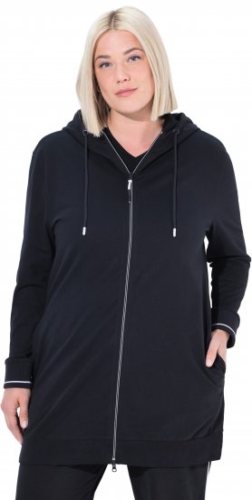 Ulla Popken Contrast Piping Zip-Up Hoodie Black - Puloverji & jopice - 