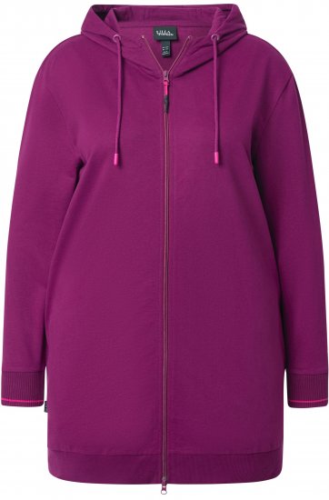 Ulla Popken Contrast Piping Zip-Up Hoodie Pink Berry - Puloverji & jopice - 