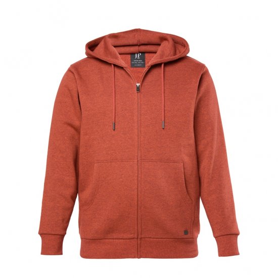 JP1880 Hoodie With Zipper Brick Brown - Puloverji & jopice - Moški Puloverji & Jopice za Močnejše Postave