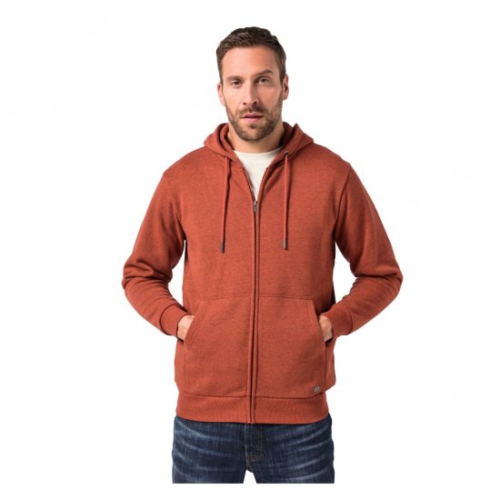 JP1880 Hoodie With Zipper Brick Brown - Puloverji & jopice - Moški Puloverji & Jopice za Močnejše Postave