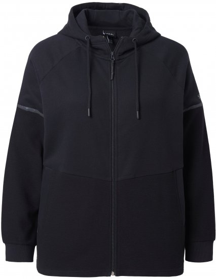 Ulla Popken Mix Fabric Reflective Trim Zip Hoodie Black - Puloverji & jopice - 