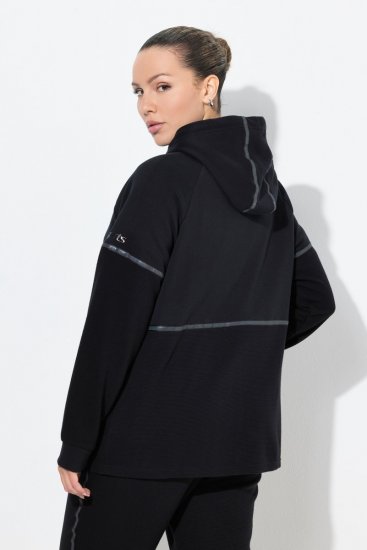 Ulla Popken Mix Fabric Reflective Trim Zip Hoodie Black - Puloverji & jopice - Udobni puloverji in pletenine