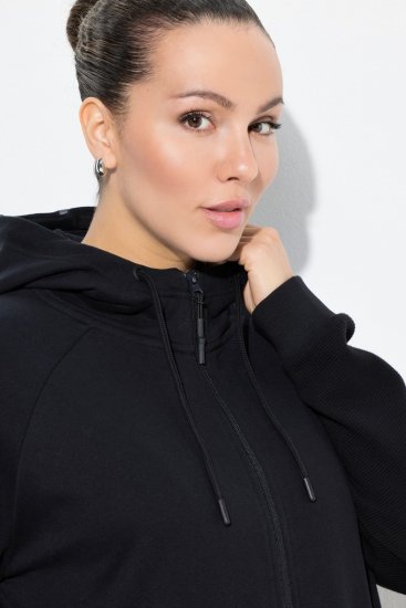 Ulla Popken Mix Fabric Reflective Trim Zip Hoodie Black - Puloverji & jopice - Udobni puloverji in pletenine