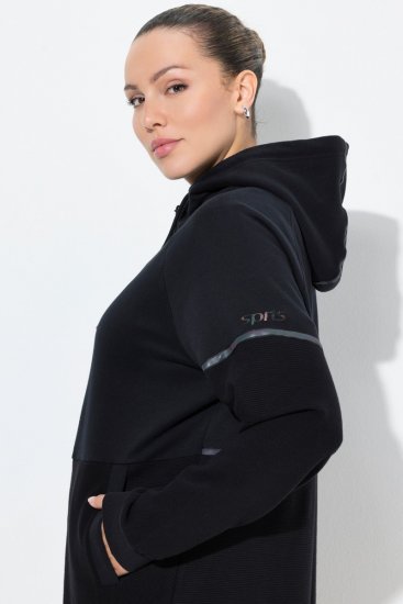 Ulla Popken Mix Fabric Reflective Trim Zip Hoodie Black - Puloverji & jopice - Udobni puloverji in pletenine