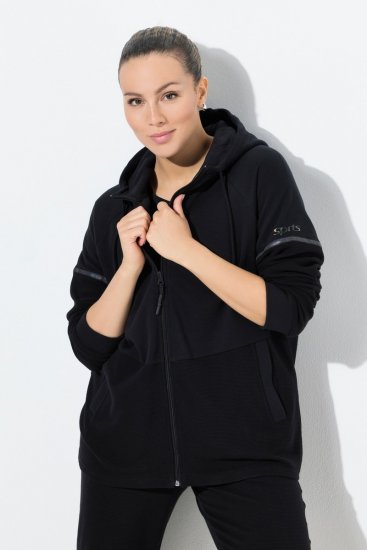 Ulla Popken Mix Fabric Reflective Trim Zip Hoodie Black - Puloverji & jopice - Udobni puloverji in pletenine