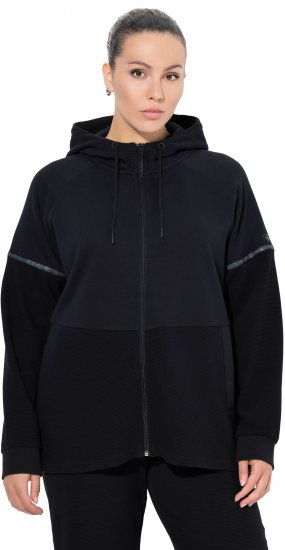 Ulla Popken Mix Fabric Reflective Trim Zip Hoodie Black - Puloverji & jopice - 