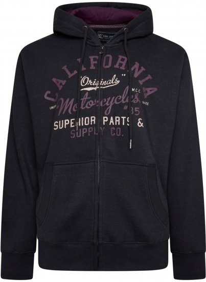 Kam Jeans 7085 California Zip Thru Hoodie Black - Puloverji & jopice - Moški Puloverji & Jopice za Močnejše Postave