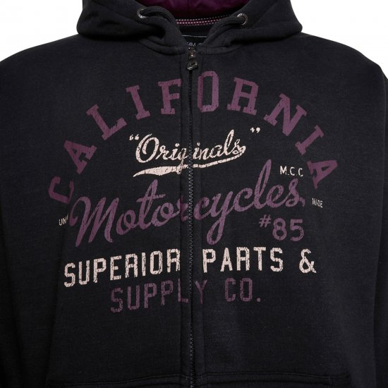 Kam Jeans 7085 California Zip Thru Hoodie Black - Puloverji & jopice - Moški Puloverji & Jopice za Močnejše Postave