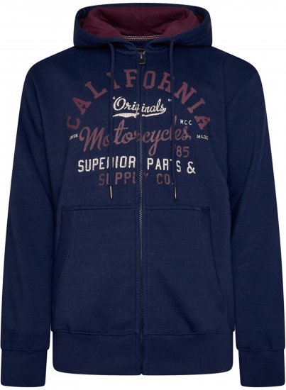 Kam Jeans 7085 Californai Zip Thru Hoodie Navy - Puloverji & jopice - Moški Puloverji & Jopice za Močnejše Postave