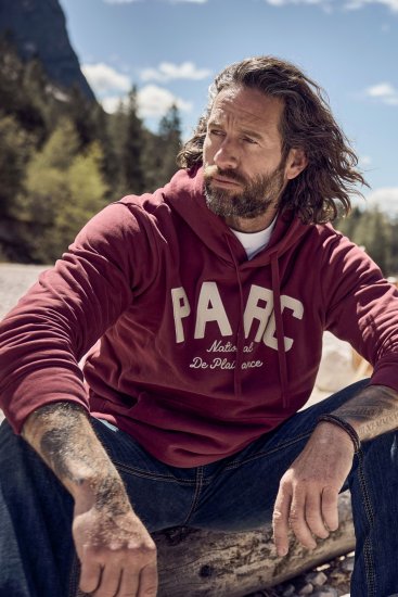 JP1880 Hoodie with Embroidery Aubergine - Puloverji & jopice - Moški Puloverji & Jopice za Močnejše Postave