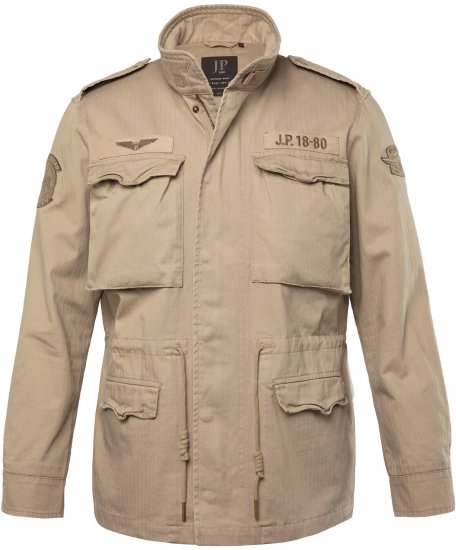 JP1880 Field Jacket with Badges Vintage Look Dark Beige - Jakne - Moške bunde za Močnejše Postave