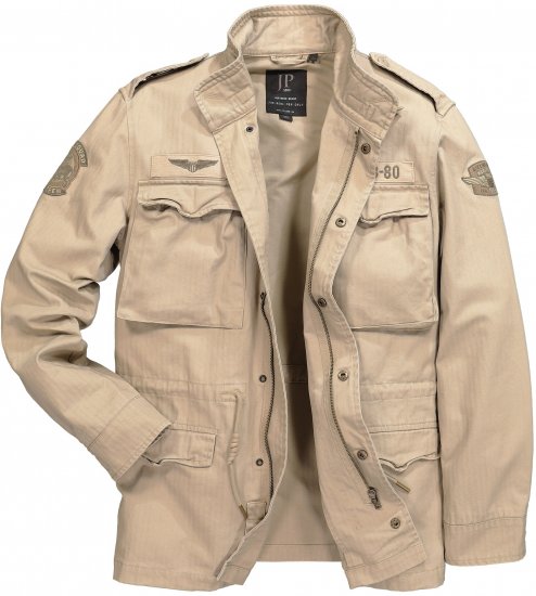 JP1880 Field Jacket with Badges Vintage Look Dark Beige - Jakne - Moške bunde za Močnejše Postave