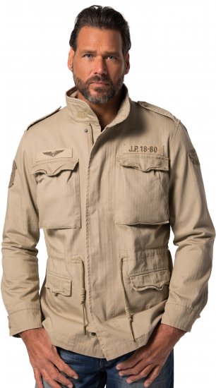 JP1880 Field Jacket with Badges Vintage Look Dark Beige - Jakne - Moške bunde za Močnejše Postave