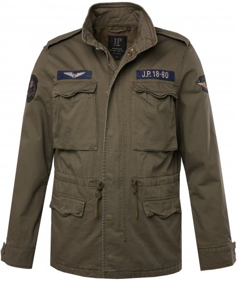 JP1880 Field Jacket with Badges Vintage Look Moss Green - Jakne - Moške bunde za Močnejše Postave