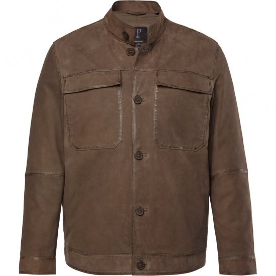 JP1880 Leather Jacket Lambskin Suede Brown - Jakne - Moške bunde za Močnejše Postave