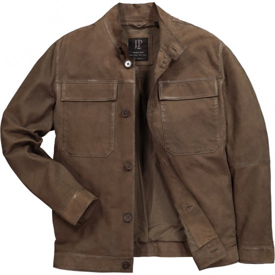 JP1880 Leather Jacket Lambskin Suede Brown - Jakne - Moške bunde za Močnejše Postave