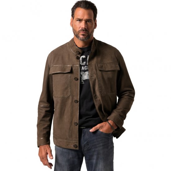 JP1880 Leather Jacket Lambskin Suede Brown - Jakne - Moške bunde za Močnejše Postave
