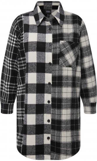 Ulla Popken Mixed Plaid Long Sleeve Button Down Shacket Black - Jakne - 