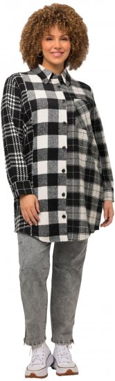 Ulla Popken Mixed Plaid Long Sleeve Button Down Shacket Black - Jakne - 