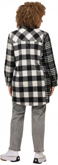 Ulla Popken Mixed Plaid Long Sleeve Button Down Shacket Black - Jakne - 