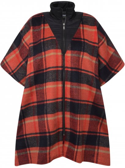 Ulla Popken Oversized Plaid Wing Collar Poncho Red Orange - Jakne - 