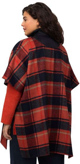 Ulla Popken Oversized Plaid Wing Collar Poncho Red Orange - Jakne - 