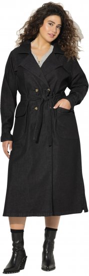 Ulla Popken Denim Acid Wash Trench Coat Black - Jakne - 