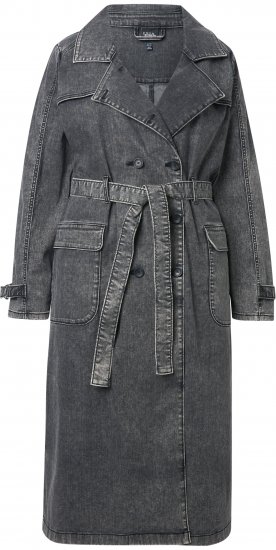 Ulla Popken Denim Acid Wash Trench Coat Grey Denim - Jakne - 