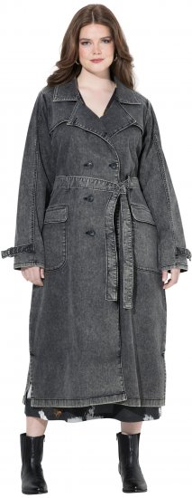 Ulla Popken Denim Acid Wash Trench Coat Grey Denim - Jakne - 