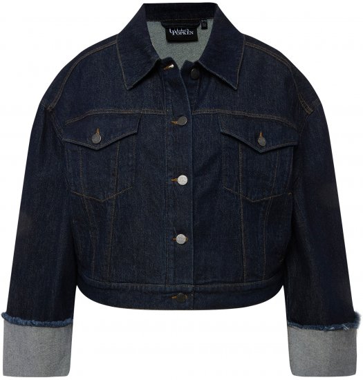 Ulla Popken Stretch Fit Cropped Denim Jacket Rinsed Wash - Jakne - 