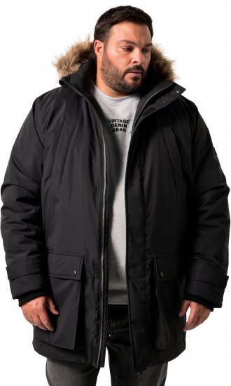 Men Plus Parka With Fur Hood Black - Jakne - Moške bunde za Močnejše Postave