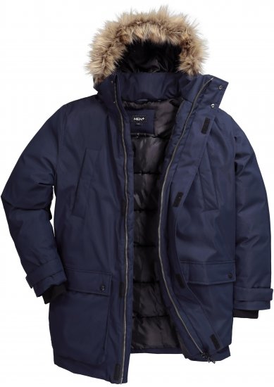Men Plus Parka With Fur Hood Navy - Jakne - Moške bunde za Močnejše Postave