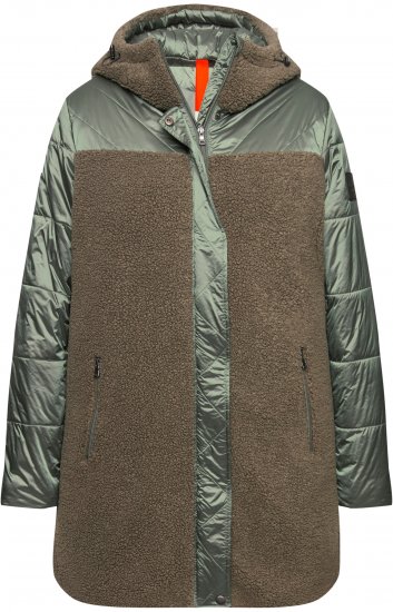 Ulla Popken Mixed Texture Fleece Quilted Jacket Olive - OBLAČILA ZA ŽENSKE 40-66 - 