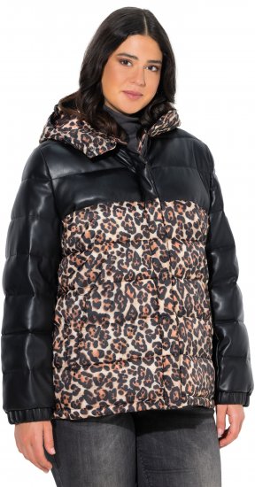 Ulla Popken HYPRAR Leopard And Leather Look Quilted Jacket Black - Jakne - 
